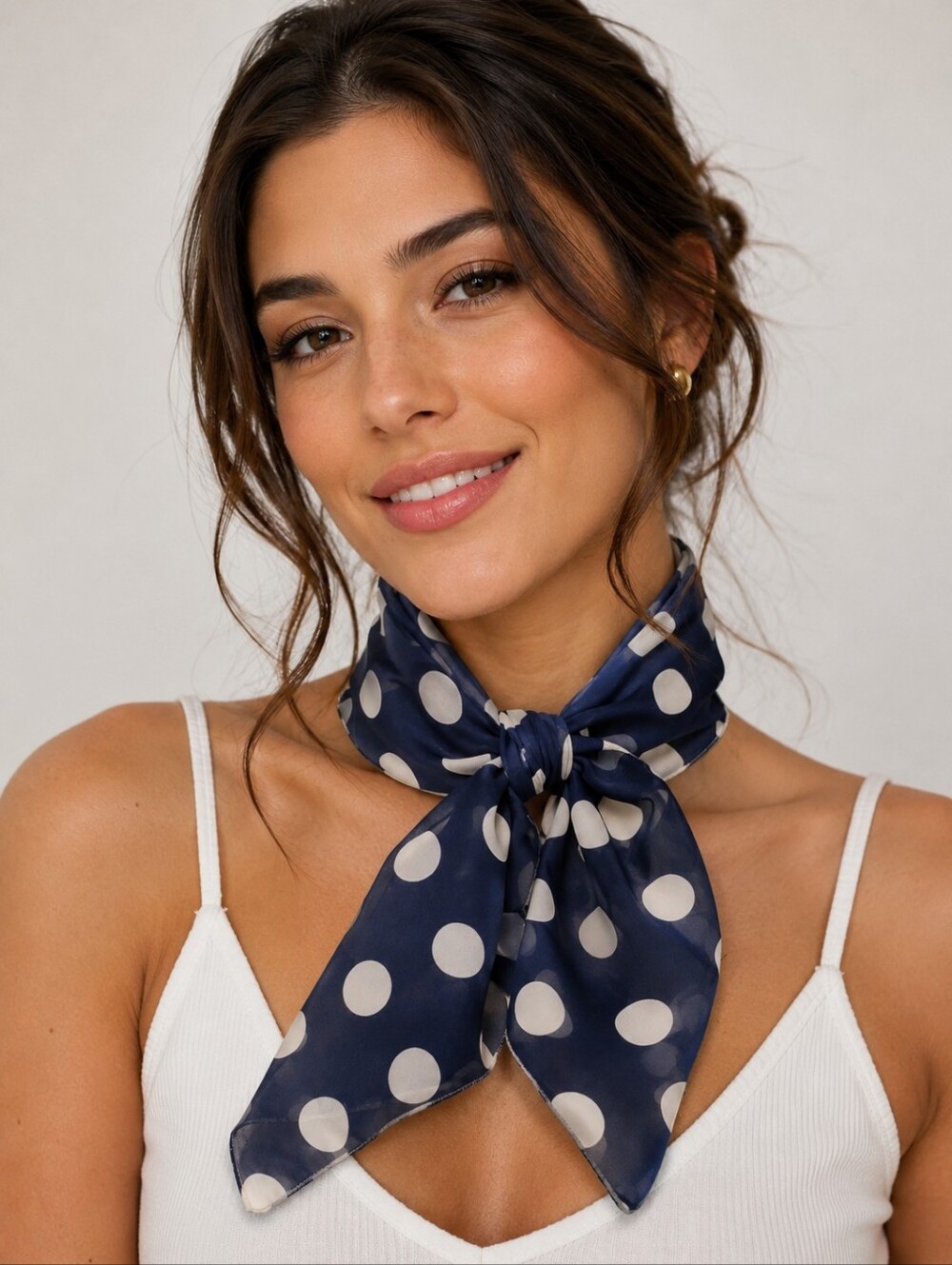 Vintage Mid-century Rockabilly Polka Dot Square Chiffon Scarf